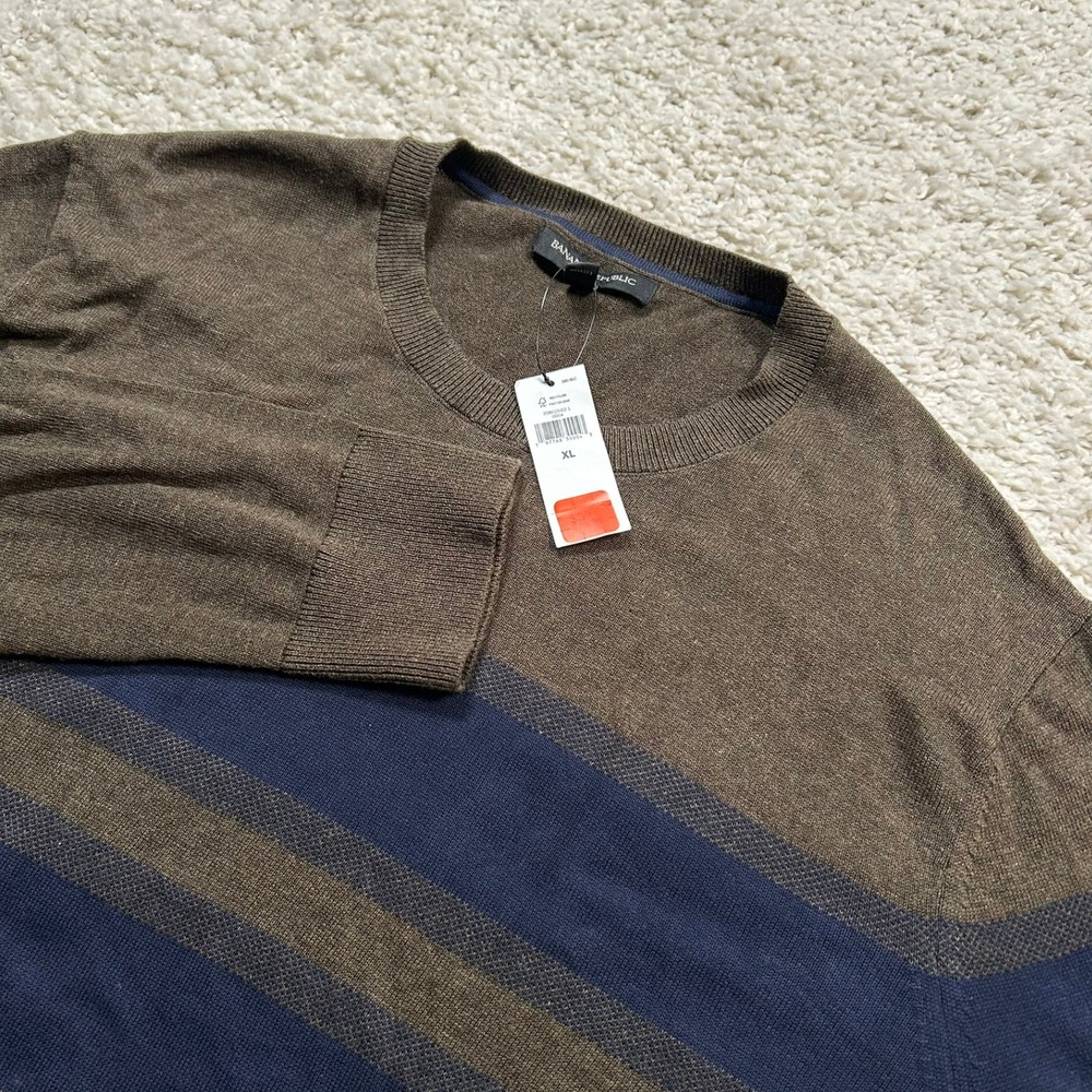 Banana Republic Sweater XL Brown Blue Striped Cotton Crew Neck New with Tags